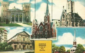 Vintage Postcard 1930's A City Of Fine Churches Parish Nashville Tennessee TN