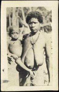 Dutch New Guinea Old Native Papua Woman with Young Boy (1940s) RP