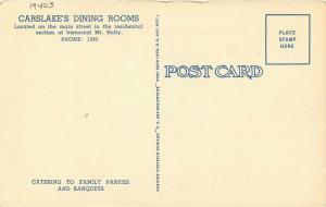 Carlslake Dining Rooms Roadside Mt Holly New Jersey 1940s Postcard Teich 2064