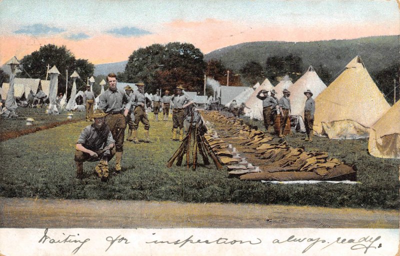 US Army Camp Kit Inspection 1907 postcard