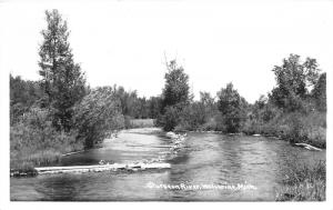 Wolverine Michigan~Sturgeon River Scene~Small Dam~1940s RPPC Real Photo Postcard