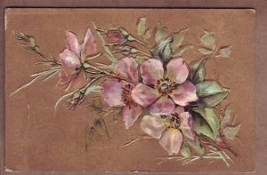 gold background embossed flower postcard addresed to Lee Park Wilkes-Barre,PA