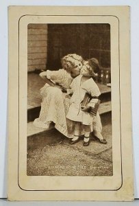 Breaking Home Ties, Mother Kissing Young Child off to School 1913 Postcard J14