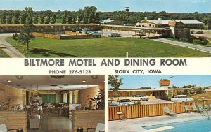 Sioux City, IA Iowa BILTMORE MOTEL & RESTAURANT Pool~50's Cars ROADSIDE Postcard