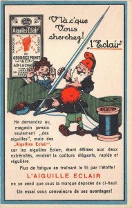 L' AIGUILLE ECLAIR SEWING NEEDLE THREAD FRANCE ADVERTISING POSTCARD (c. 1920s)