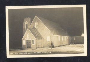 RPPC FAIRBANKS ALASKA LUTHERAN CHURCH AT NIGHT VINTAGE REAL PHOTO POSTCARD