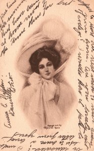 Vintage Postcard 1910's Pretty Face Young Lady Fashion Wear Model Photograph