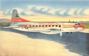 Linen Postcard; Western Airlines Convair-Liner Aircraft Mid Century Advertising