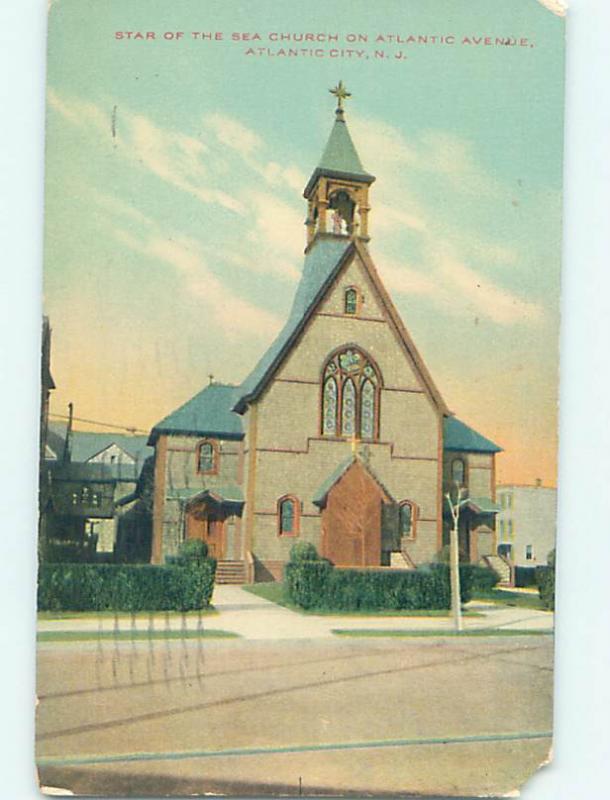 Chipped Divided-Back CHURCH SCENE Atlantic City New Jersey NJ L5984