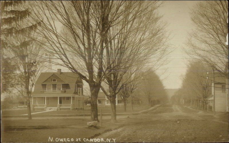 Candor NY N. Owego St. Homes c1910 Real Photo Postcard 