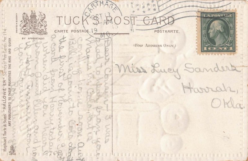 Halloween JOL boys on gate Tuck postcard hol102