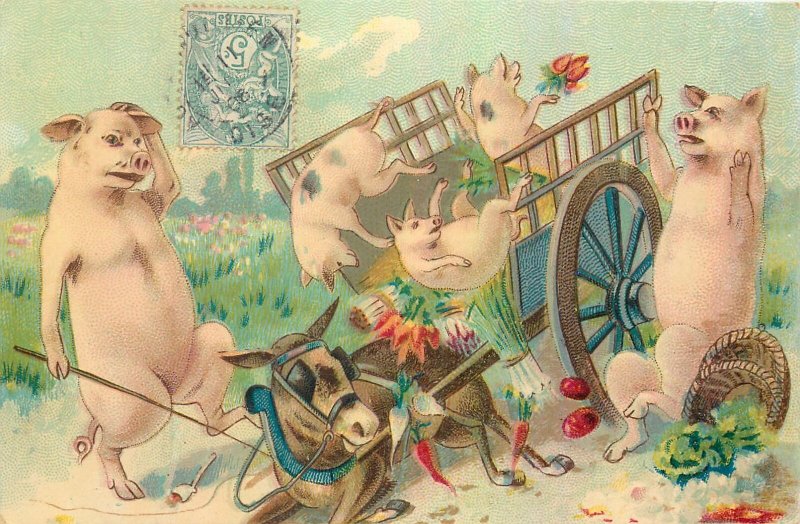 New Year humanized anthropomorphic luck pigs fantasy cart market donkey traffic
