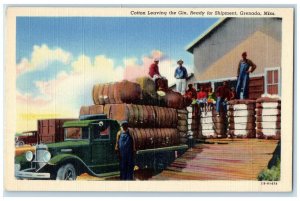 c1940 Cotton Leaving Gin Ready Shipment Grenada Mississippi MS Vintage Postcard