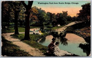 Vtg Chicago Illinois IL Washington Park View From Rustic Bridge 1910s Postcard