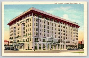 Pensacola Florida~San Carlos Hotel~Linen Postcard