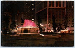 Postcard - Grand Circus Park Fountain At Night - Detroit, Michigan