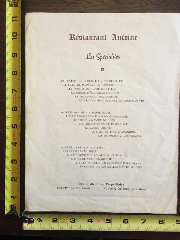 1940 Antoine's Centennial Menu French New Orleans