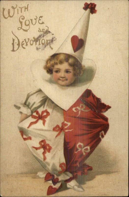 Valentine - Little Girl Clown Costume - Unsigned Clapsaddle c1910 Postcard