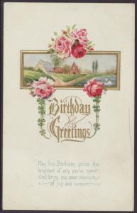 Birthday Greetings,Flowers,Scene Postcard