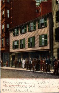 Postcard MA Boston Home of Paul Revere udb crowd