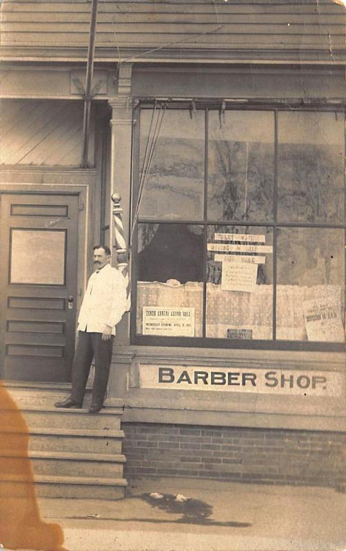 Norwood MA Frank's Barber Shop Barber Pole in 1912 RPPC