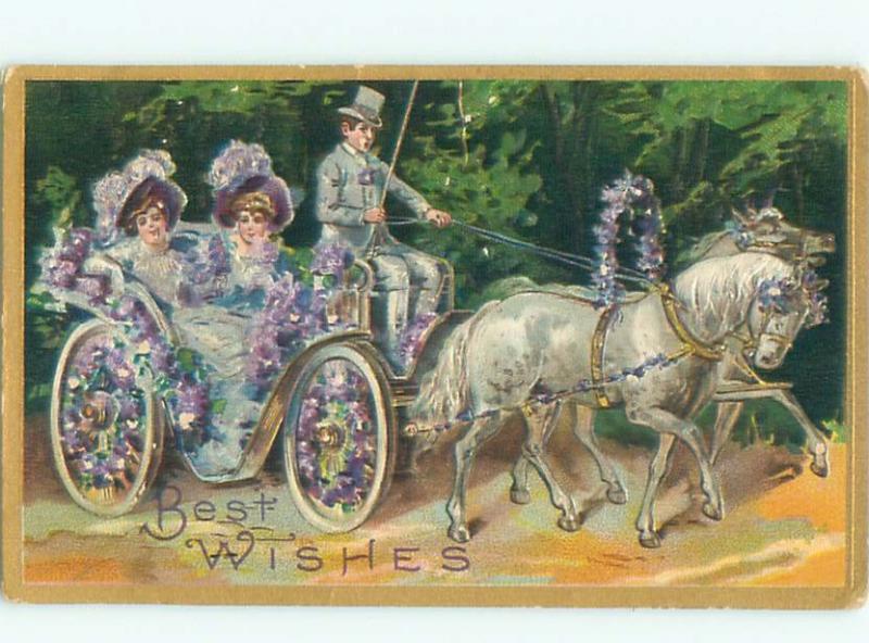 Pre-Linen PRETTY WOMEN IN HORSE-DRAWN CARRIAGE AC4238