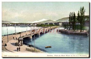 Switzerland Geneve Old Postcard Mont Blanc Bridge and Island J J Rousseau