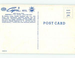 Unused Pre-1980 OLD CARS & CAPRI HOTEL IN MONTREAL Quebec PQ CANADA Q4884