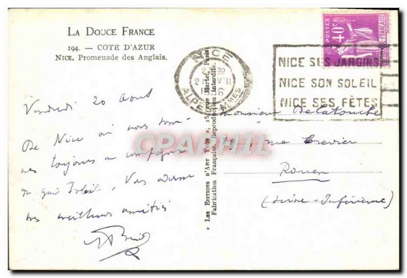 Old Postcard Nice Promenade des Anglais