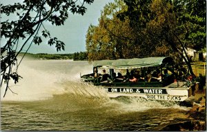 Vtg Duck Entering Lake Delton Amphibious Vehicle Wisconsin Dells WI Postcard