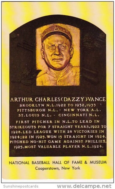Arthur Charles Vance National Baseball Hall Of Fame & Museum  Cooperstown...