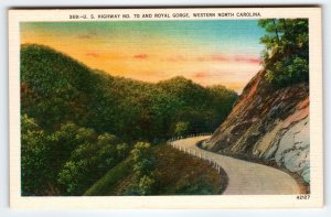 Highway No 70 Road And Royal Gorge Western North Carolina Postcard Unused Linen