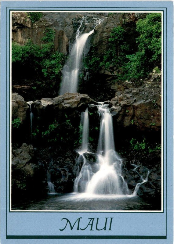 Maui Paradise Postcard with Stunning Waterfall Photo