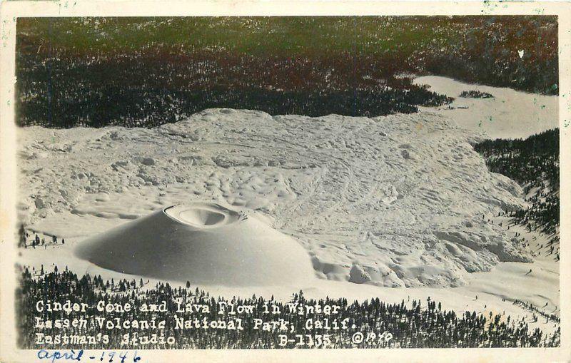 California Cinder Cone Lava Winter Eastman 1940s RPPC Postcard Lassen 13070