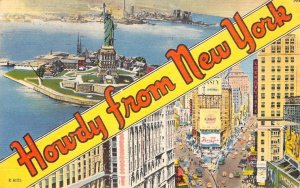 NEW YORK CITY Large Letter Linen Greetings Statue of Liberty 1952 Postcard