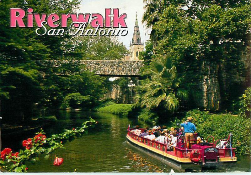 Riverwalk San Antonio Canal Tour Boats Stores Bridge Shops Foo  Postcard  # 7619