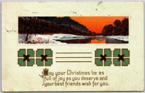 1912 Landscape Winter Christmas Full Of Joy Greetings Wishes Posted Postcard