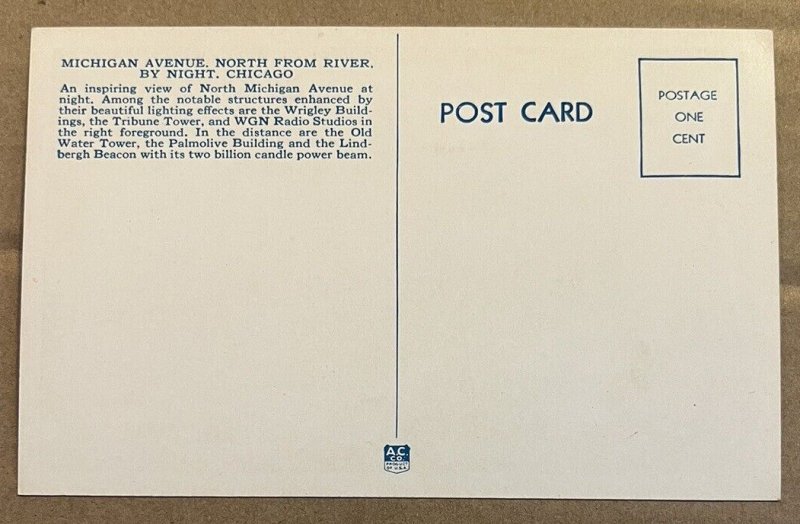 VINTAGE .01 POSTCARD UNUSED - MICHIGAN AVE. NORTH FROM RIVER, CHICAGO, ILL.
