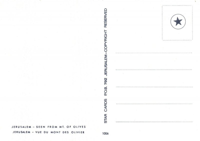 Postcard Jerusalem Old City Seen From Mount Of Olives Israel Star Cards