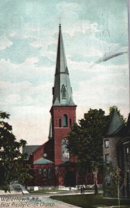 VINTAGE POSTCARD FIRST PRESBYTERIAN CHURCH WATERTOWN N.Y FLAG CANCEL POSTED 1908