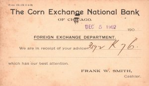 Vintage Postcard 1902 The Corn Exchange National Bank Of Chicago Frank W. Smith