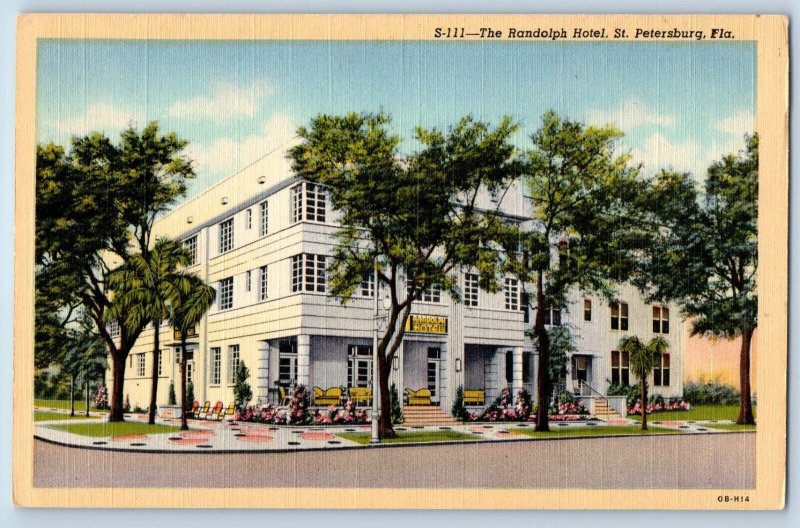 St Petersburg Florida Postcard Randolph Hotel Building Exterior View Trees c1940