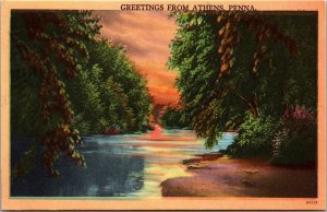 Vtg Scenic Greetings from Athens Pennsylvania PA 1950s Linen View Postcard