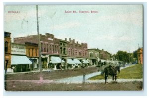 c1910 Lake Street Clarion Iowa IA Main Street Posted Antique Postcard 