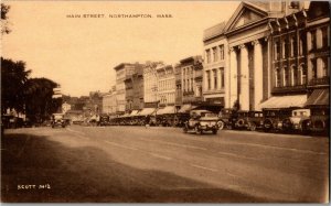 View of Main Street Business District Northampton MA Vintage Postcard H29