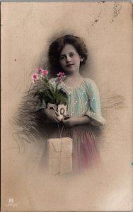 Victorian Girl Coloured Vintage RPPC C001