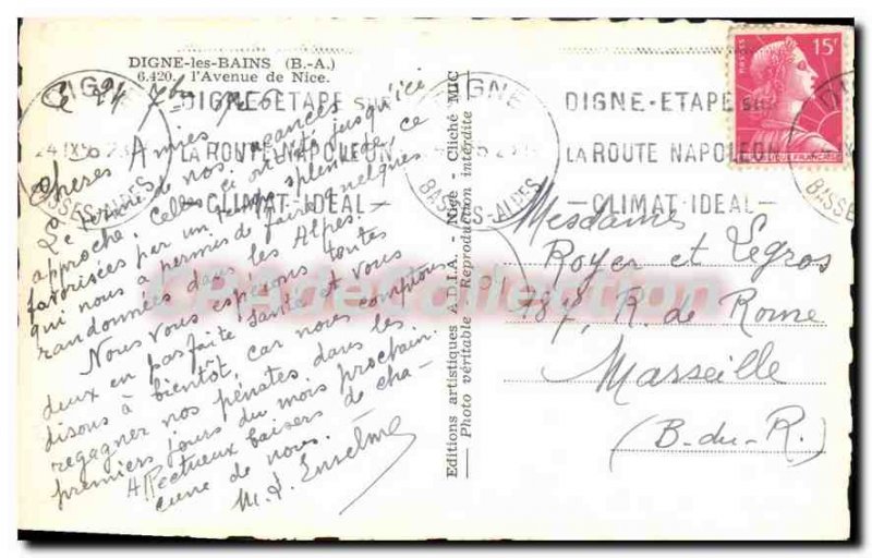 Old Postcard Digne les Bains B Avenue A Nice