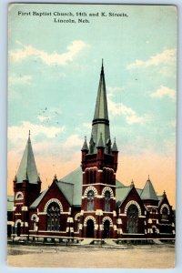 Lincoln Nebraska Postcard First Baptist Church 14th Streets 1911 Vintage Antique