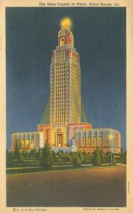 Baton Rouge Louisiana State Capitol at Night Linen  Postcard, Unused