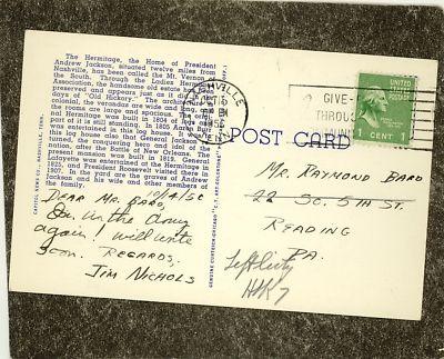 NASHVILLE TN TENNESSEE 1950 HERMITAGE HOME Postcard